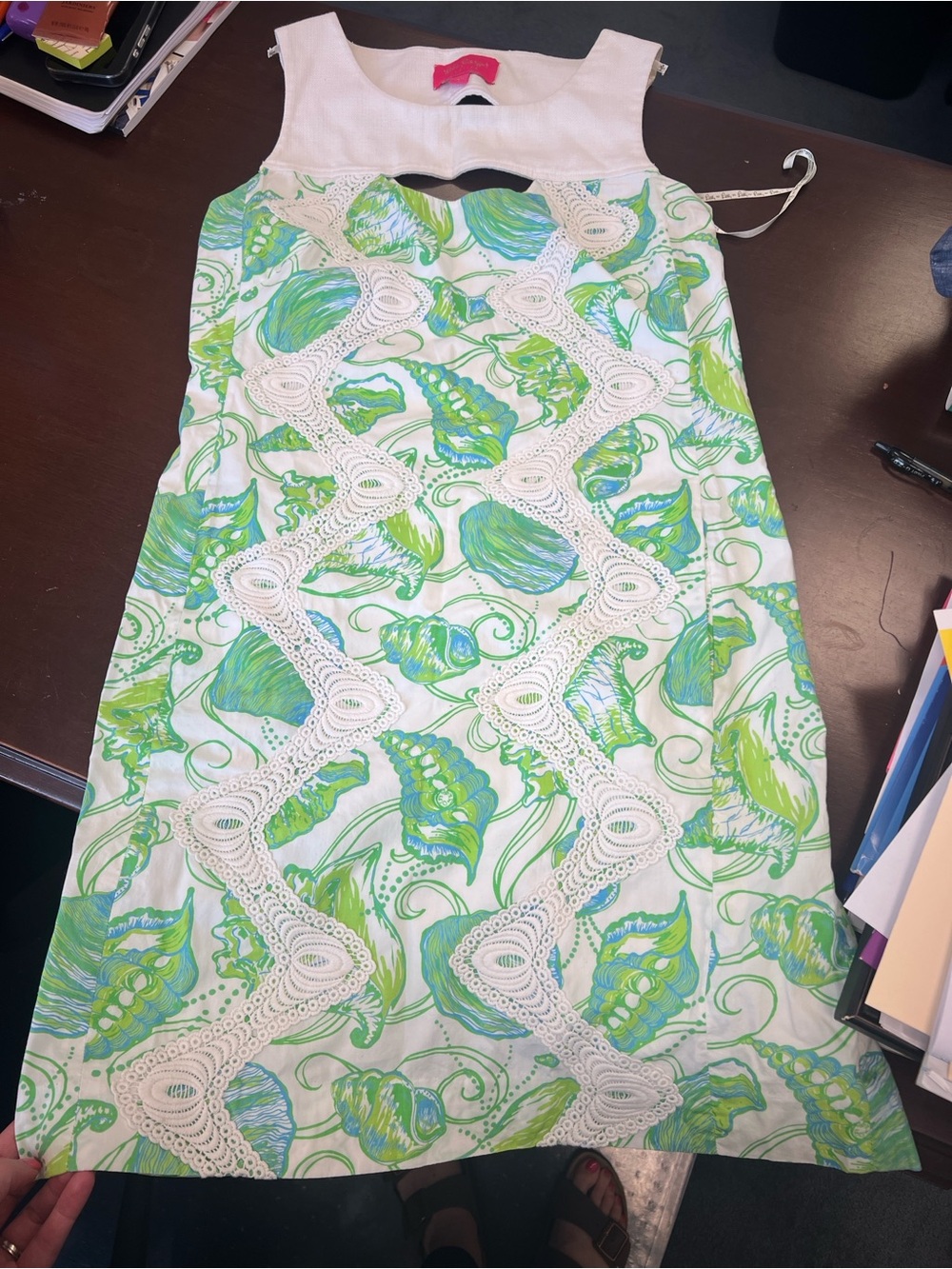 Lilly Pulitzer White Dress with Green and Blue Shell Print